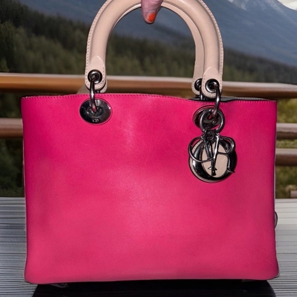 Dior Handbags - Christian Dior Diorissimo Bicolor Rare Pink/Tan LeatherTote Bag with Crossbody